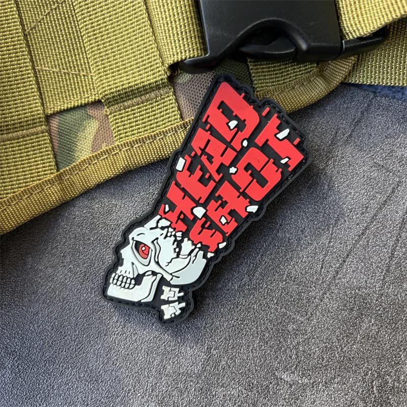 Patch in PVC Militare 'HEAD SHOT' per Abbigliamento, Distintivo Morale con Velcro, Toppe Tattiche, Adesivi per Zaini, Fascia da Braccio