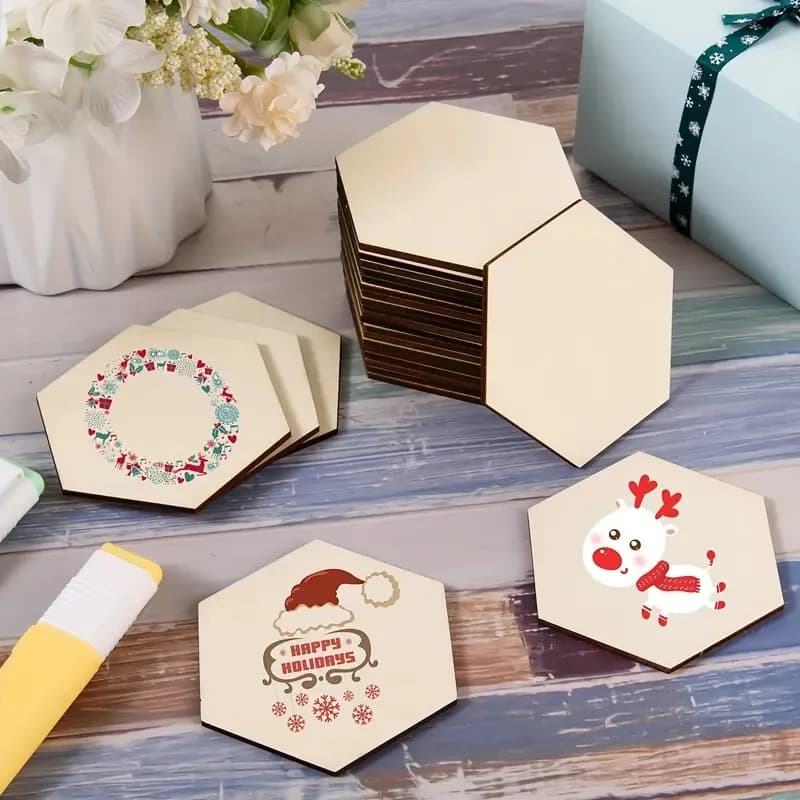 50 pezzi/100 pezzi, esagonale, trucioli di legno vuoti non finiti decorazione per feste, fai da te fatto a mano, decorazione domestica, gioco da tavolo, accessori per le vacanze