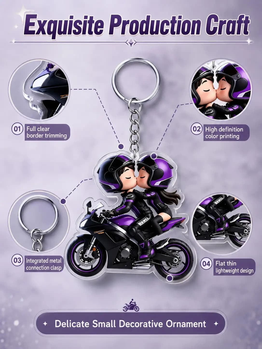 2D Acrylic Motorcycle Keychain Rider Passenger Couple Biker Pendant Cute Bike Lover Gift for Car Keys Backpack Accessory