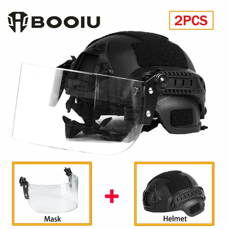BOOIU Nuovo Set Casco Tattico con Maschera per Bambini MICH2000 Airsoft Fast MH Casco per Giochi CS Leggero Regolabile Attrezzatura Protettiva