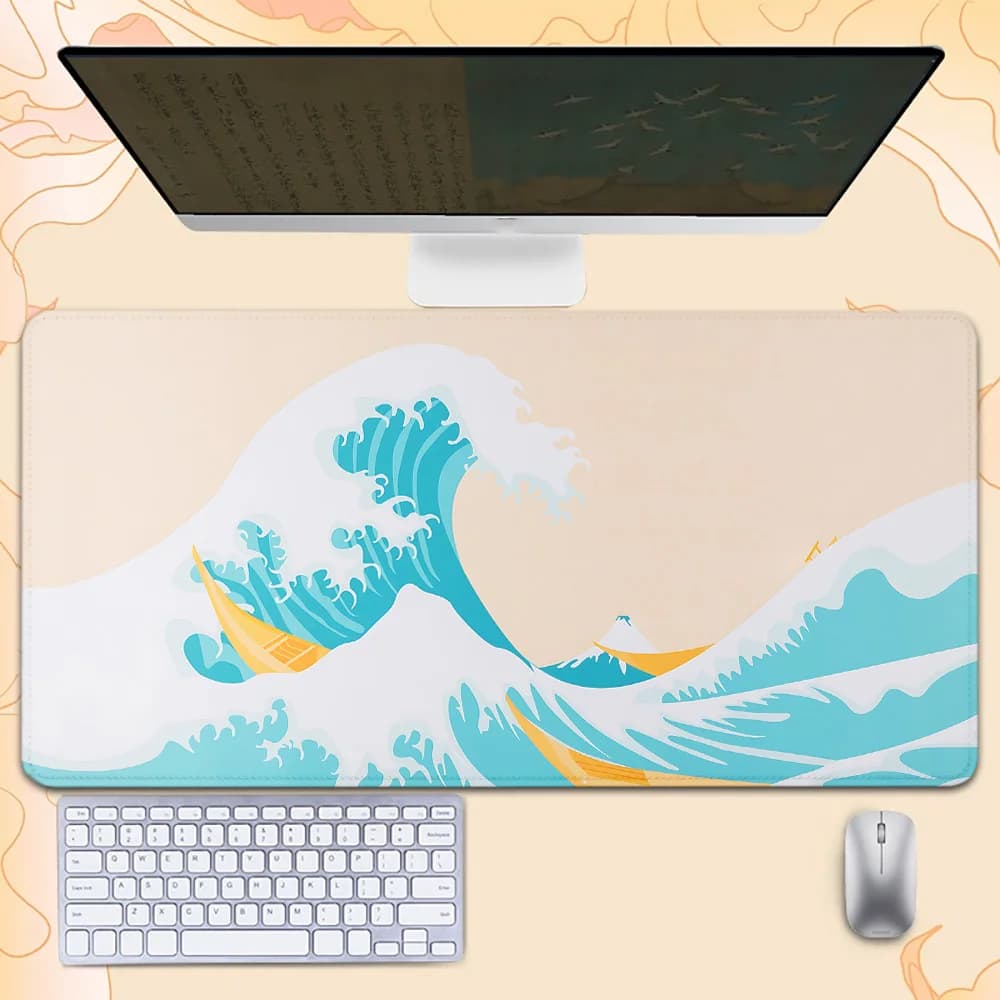 Tappetino per mouse grande Great-W-Waves, lavabile, in gomma antiscivolo, per ufficio e computer da gioco, tappetino da scrivania, accessori per computer