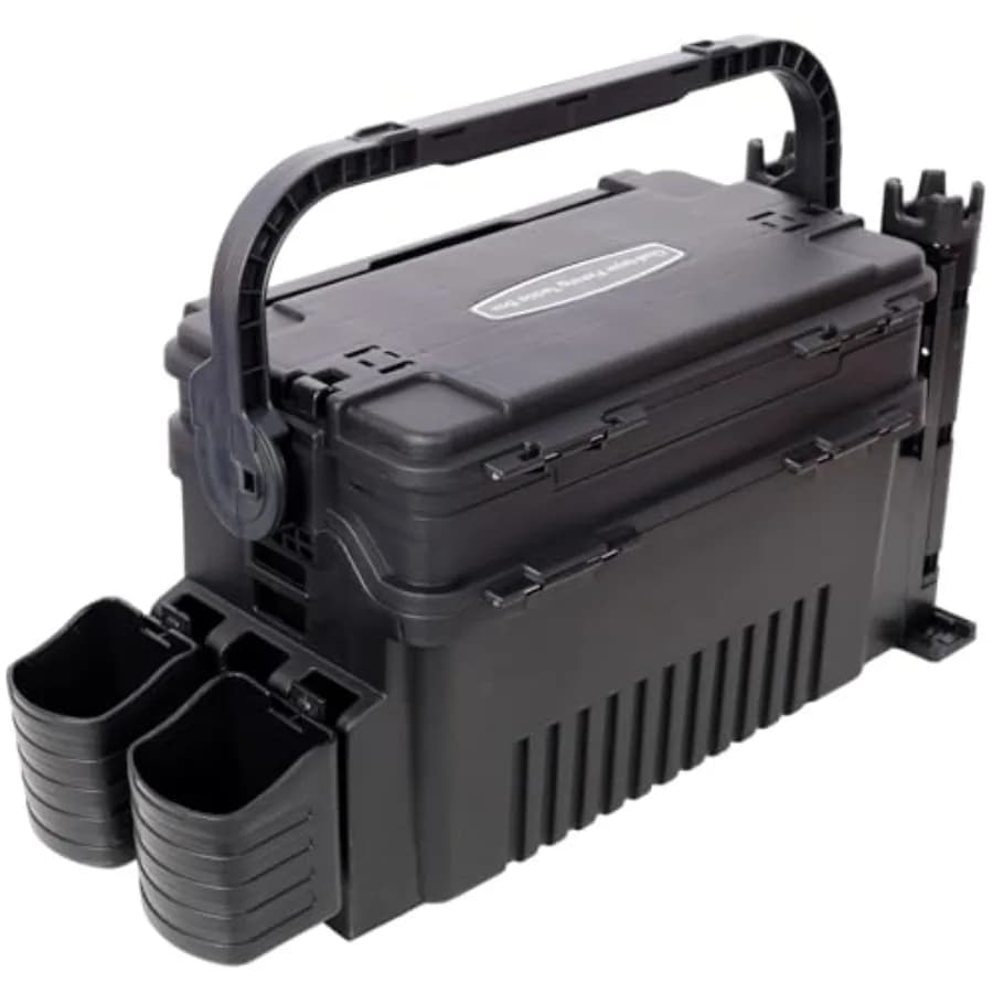 Organizer per Attrezzatura da Pesca a Doppio Strato con Portacanne, Portabicchieri e Tracolla - Sistema di Stoccaggio Impermeabile e Resistente da 11L