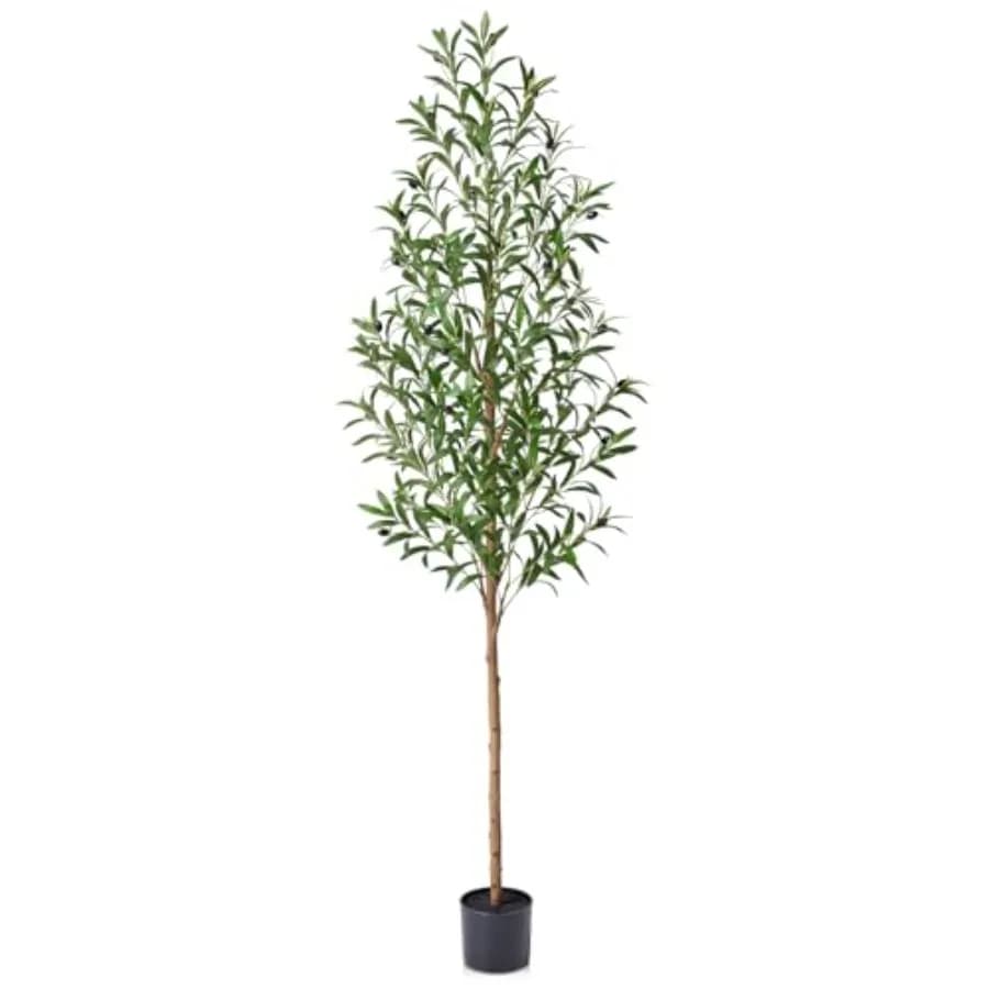 Albero di Ulivo Artificiale da 1,8 m per Interni, con Tronco in Legno Vero, Grande Pianta Finta in Vaso per Arredamento Casa, Soggiorno e Ufficio