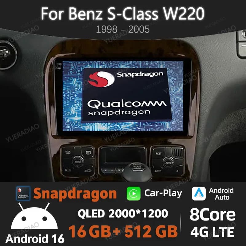 Android 16 Car Radio For Mercedes Benz S-Class W220 1998 - 2005 GPS NAVI Multimedia Video Player 4G WIFI QLED Qualcomm Head Unit