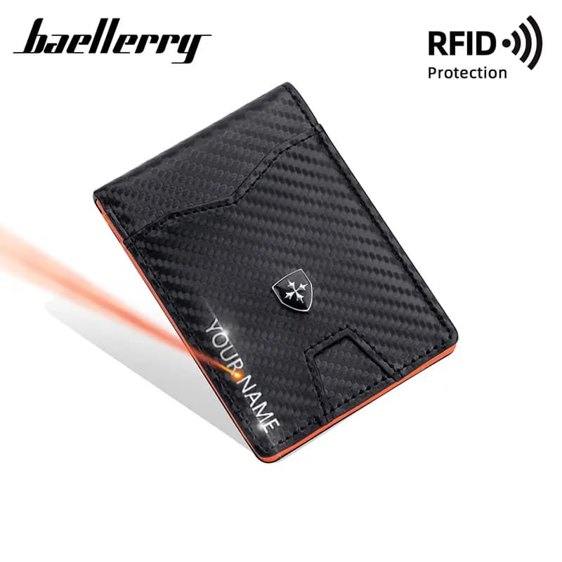 Nuovi Mini portafogli RFID da uomo Slim porta carte di credito in fibra di carbonio nome gratuito incisione portamonete maschile portamonete semplice da uomo