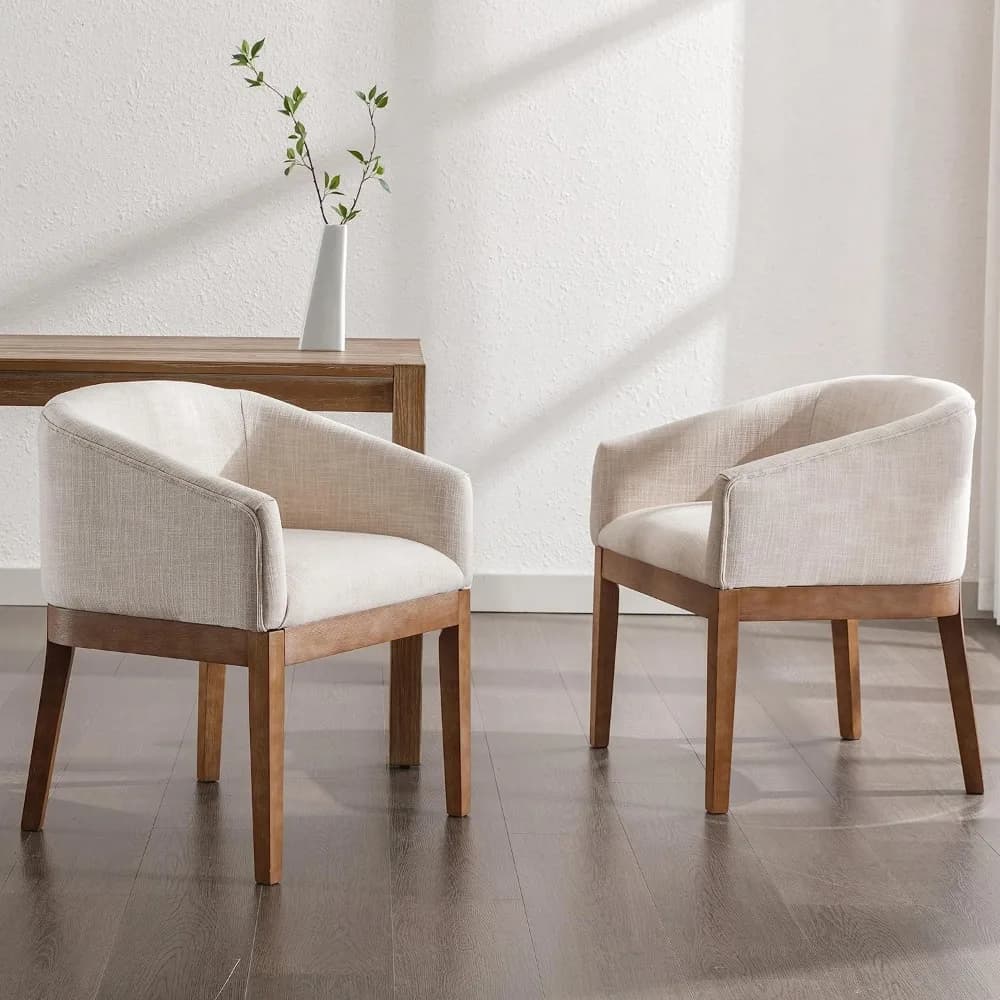 Set di 2 Sedie da Pranzo, Sedie da Cucina Imbottite in Lino con Schienale Curvo