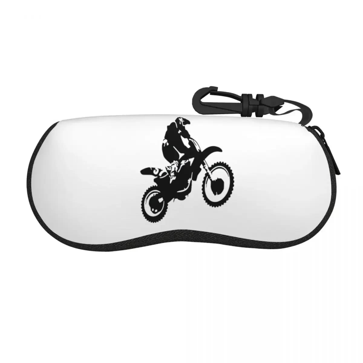 Moto X Dirt Bike Monotone Vector Art - Custodia per occhiali con guscio nero Scatola per occhiali da sole portatile Donna Uomo Borsa per occhiali morbida