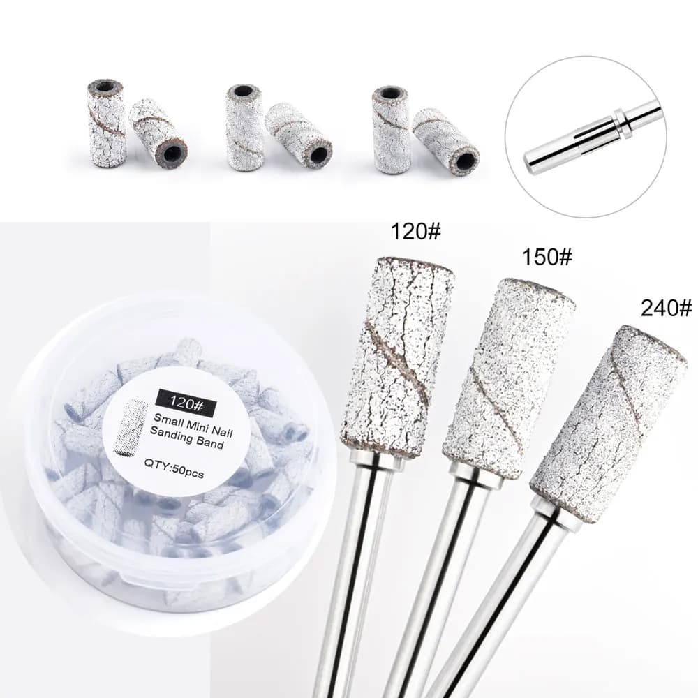 50 pz/scatola 3mm Macchina Punte da trapano per unghie Zebra Levigatura Fasce Cura del piede Lucidatura Manicure Gel Polish Remover Strumenti di sostituzione