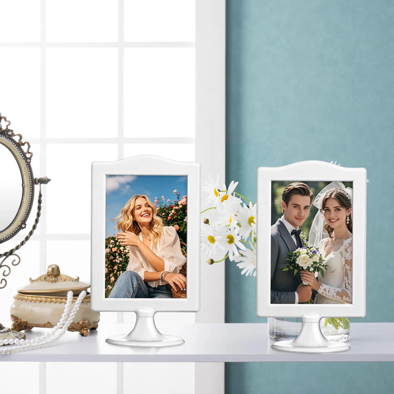Set di 4 Cornici Eleganti da Tavolo Bifacciali per Esposizione Foto, Ideali per Decorazione di Corridoi, Camere da Letto e Soggiorni