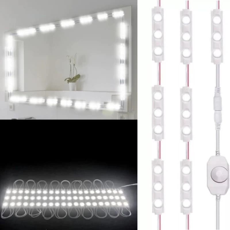 Kit luci per specchio cosmetico a LED da 12 piedi Luci per specchio per trucco bianche dimmerabili da 60 LED per tavolo da toeletta e bagno (specchio non incluso)