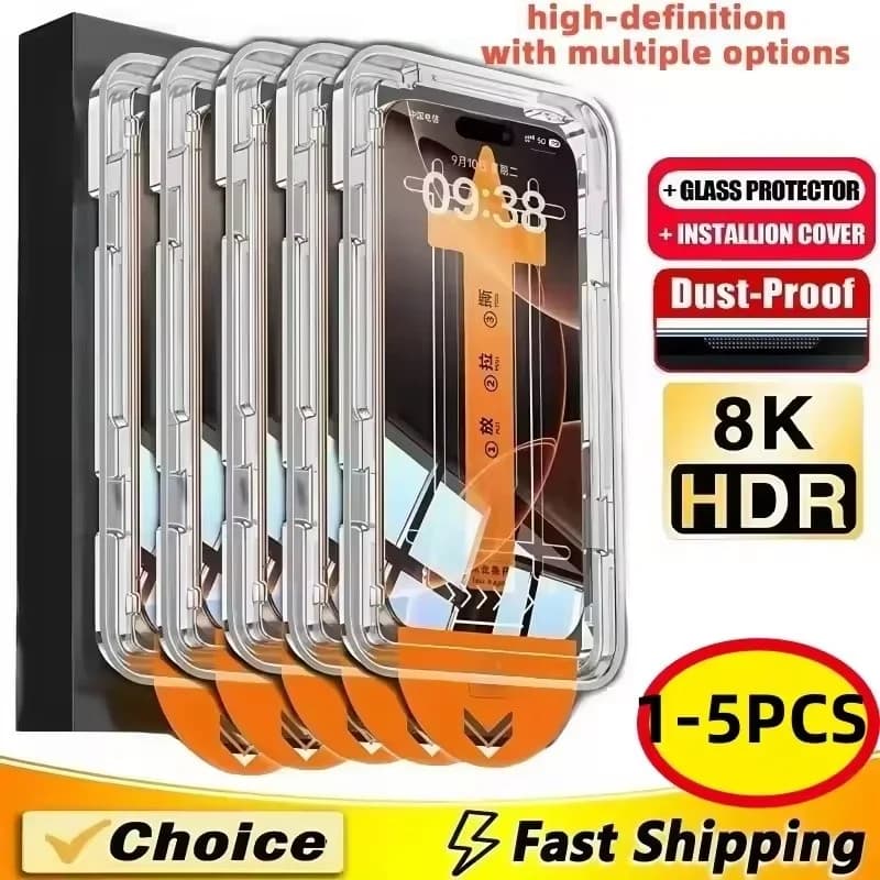 1-5 pieces dust-free screen protection easy installation for iPhone 17 15 14 11 13 12 15 16 Pro Max Mini XS X XR tempered glass