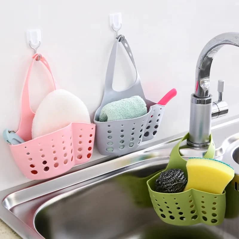 1/2pcs Home Storage Drain Basket Kitchen Sink Holder Adjustable Soap Sponge Hanging Drain Basket Bag Kitchen Accessories