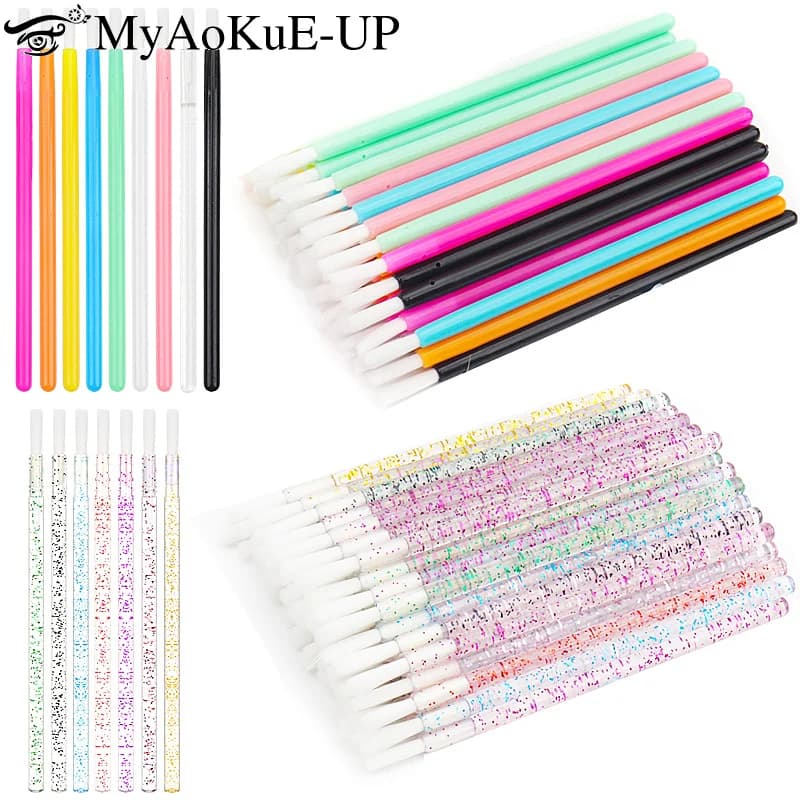 50 pcs Use And Drop In Nylon Lip Gloss Brush Rossetto Gloss Bacchette Applicator Umbrella Eyebrow Brushes For Makeup Cosmetic Beauty Tools