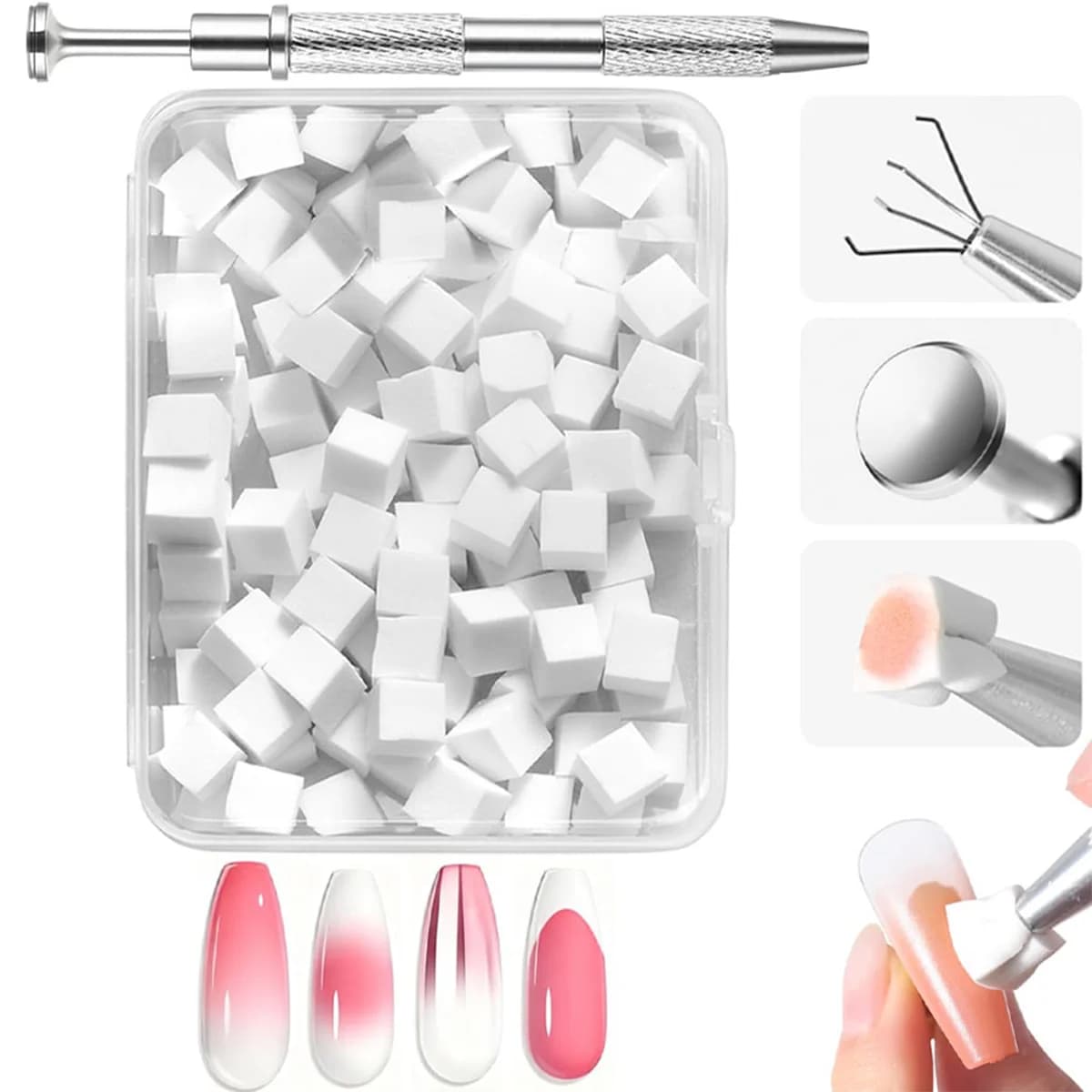 Nail Gradient Sponges Kit with Grab Pen, Soft Ombre Manicure Sponge Tools for Beginners & Nail Techs Beauty Manicure Tools