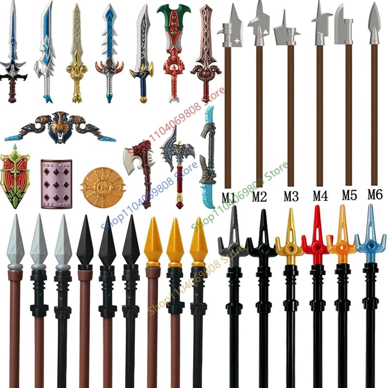 Medieval Military Soldier Figures Accessories Building Blocks Legion Knight Sword Shield Axe Rack Mini Model Brick Gift Toy N05