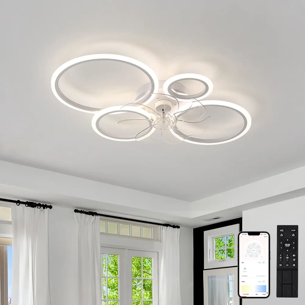 Ventilatore da Soffitto LED Silenzioso con Lampadario per Soggiorno, Sala da Pranzo, Camera da Letto, Cucina, Luci Nere e Bianche, Lampade Decorative per la Casa