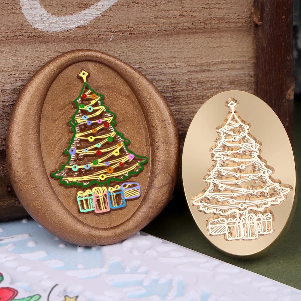 Gifts Under the Christmas Tree Oval Wax Stamp Head Scrapbooking Envelope Party Cards Decor Wax Seal Stamp Set 2025