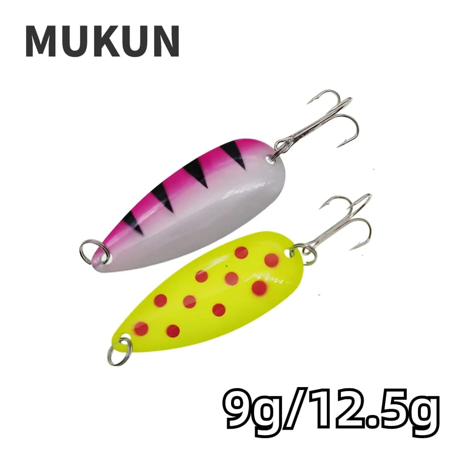 MUKUN Spinner da pesca in metallo cucchiaio 9g 12.5g lancio lungo richiamo di pesca triplo gancio spigola trota striscia sgombro pesce gatto acqua salata