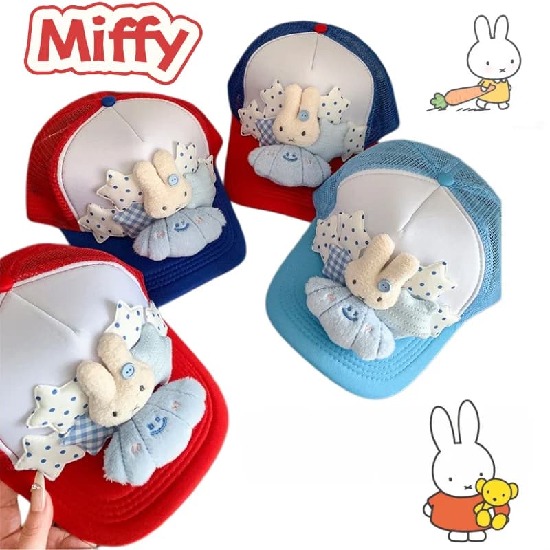 Cappello da baseball Miffy Rabbit Anime con visiera a becco d'anatra, traspirante, stile cartone animato, con stella, dolce, che valorizza il viso