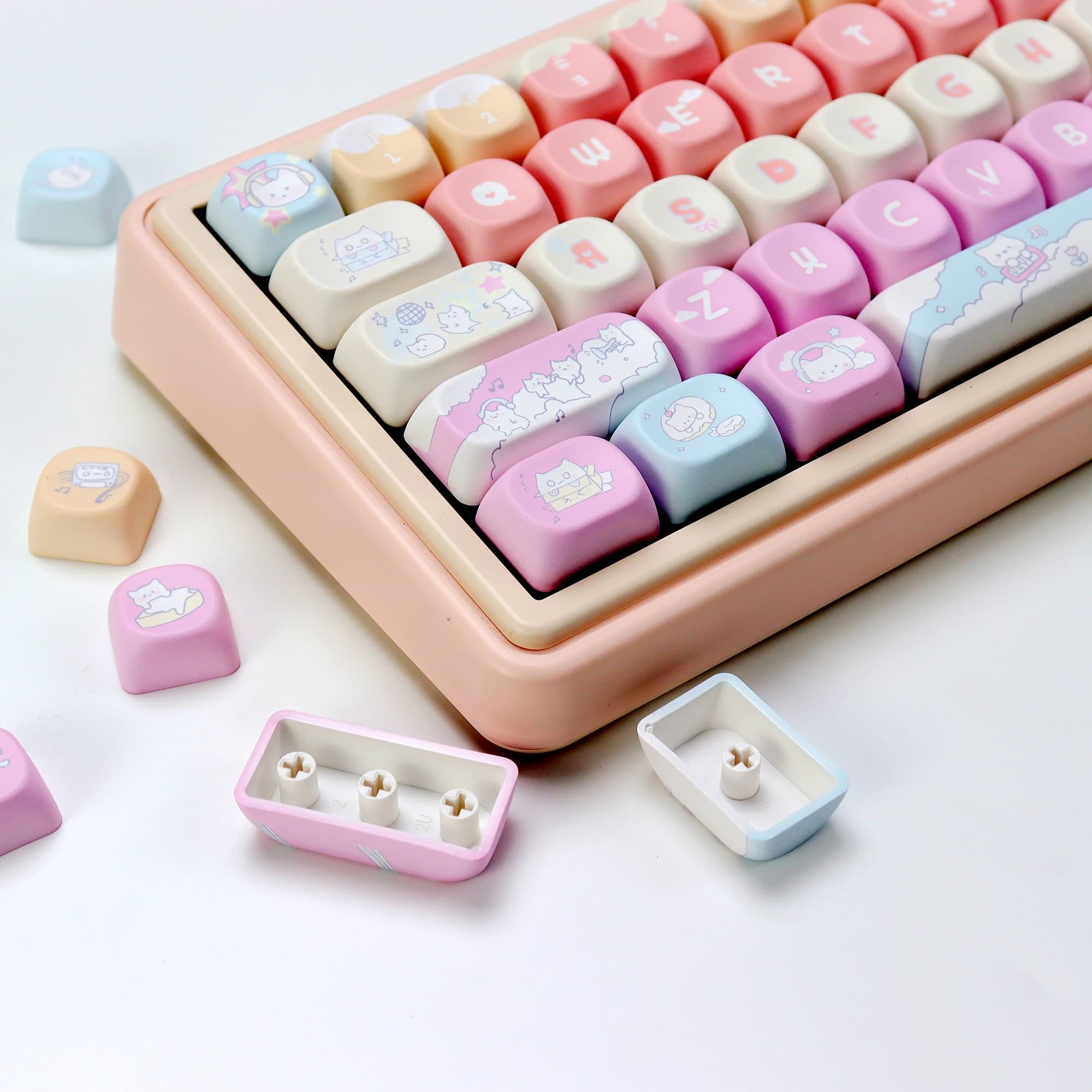 KBDiy 133 tasti/set Rosa Carino RocK Cat Keycap Anime KOA Profilo PBT ISO Copritasti personalizzati per aula F75 60 Tastiera meccanica da gioco