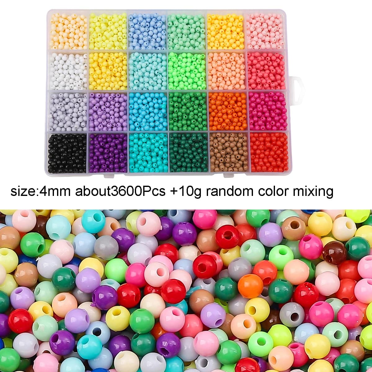 Circa 3600 Pz 1 scatola + 10g Miscelazione di colori casuali 4mm Perline acriliche di colore solido Fatti a mano Gioielli fai da te Bracciale Orecchini Kandi Gioielli Acc