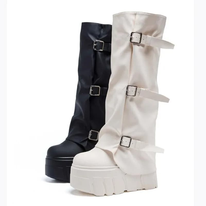 New 2026 Fashion Brand Autumn Winter Women Platform Shoes Knee High Boots Hidden Heel Women Warm Plush High Boots Winter Shoes