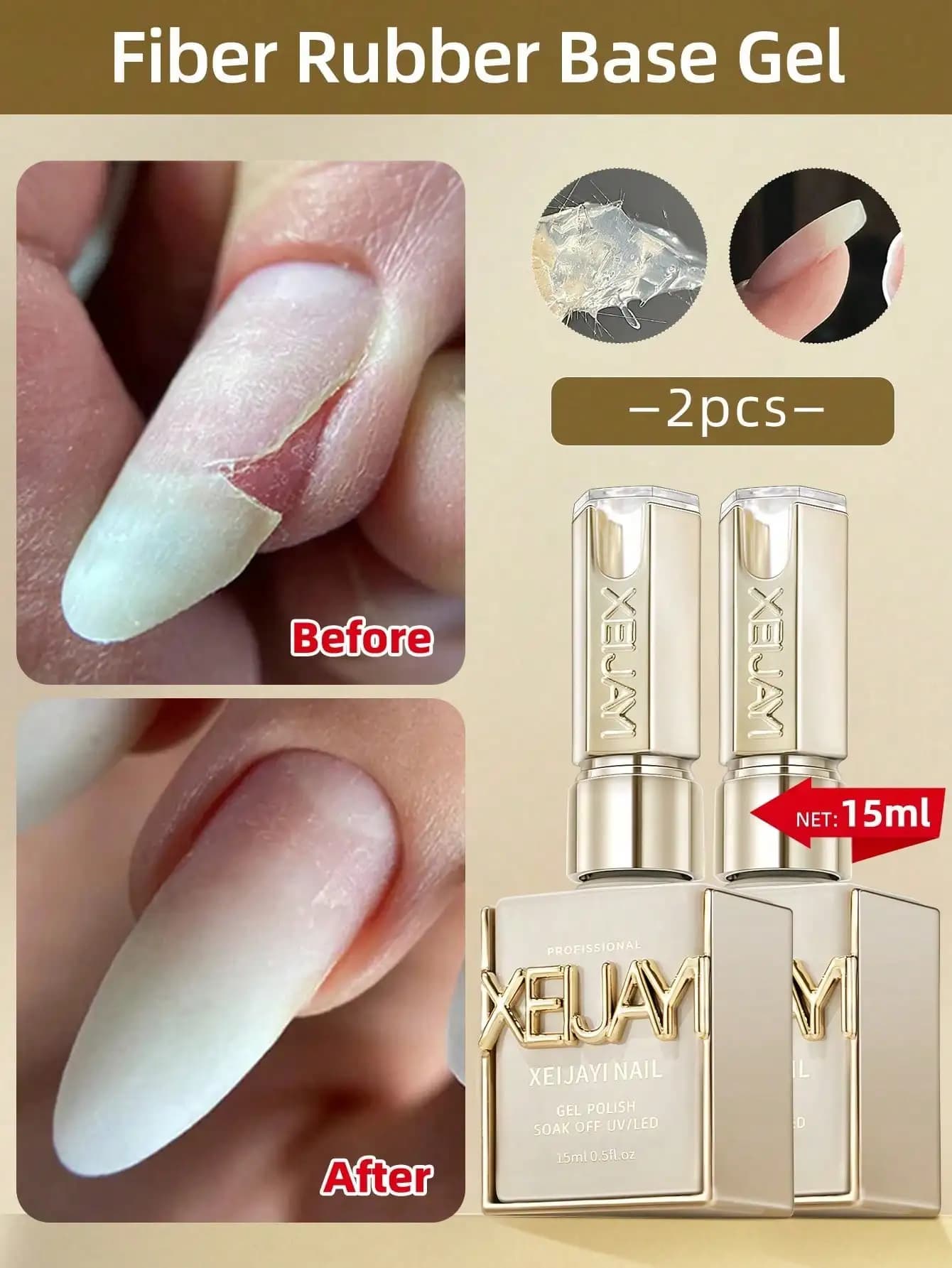 Smalto per unghie gel con base in fibra di gomma da 15 ml Starter puro Soak Off No Wipe Smalto per unghie gel adatto per manicure domestica fai da te