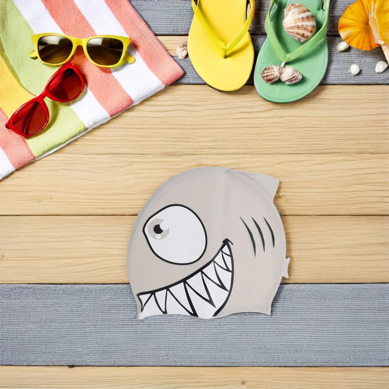Cuffia da Nuoto in Silicone con Motivo Squalo Carino, Impermeabile, per Nuoto Indoor e Outdoor, Allenamento e Bagno