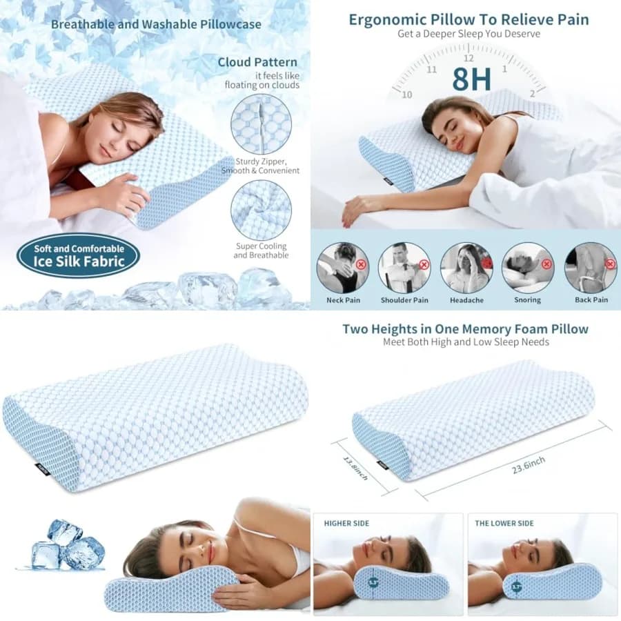 Cuscino Cervicale per Alleviare il Dolore al Collo, Cuscini Ergonomici in Memory Foam per Dormire, Cuscino Ortopedico Regolabile Inodore
