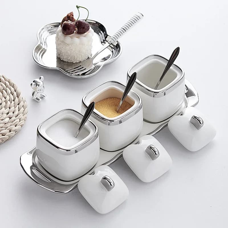 Set di Contenitori per Condimenti in Ceramica Stile Nordico di Lusso, Accessori da Cucina con Coperchio