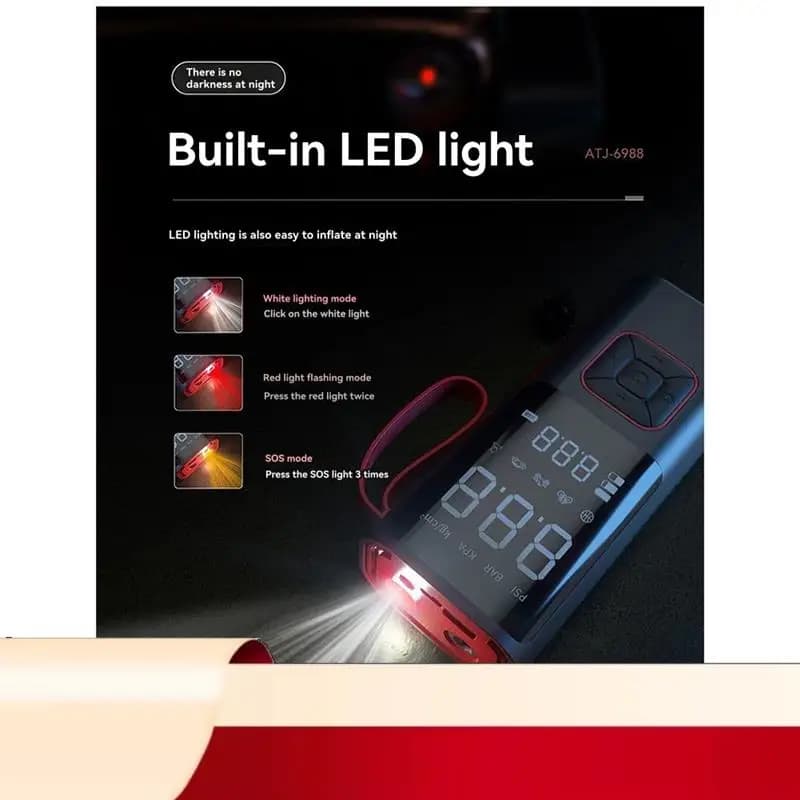 Pompa di aria elettrica portatile Pompa di aria per pneumatici per auto Bici Moto Pompa di aria multiuso wireless 150 PSI con illuminazione-N32R