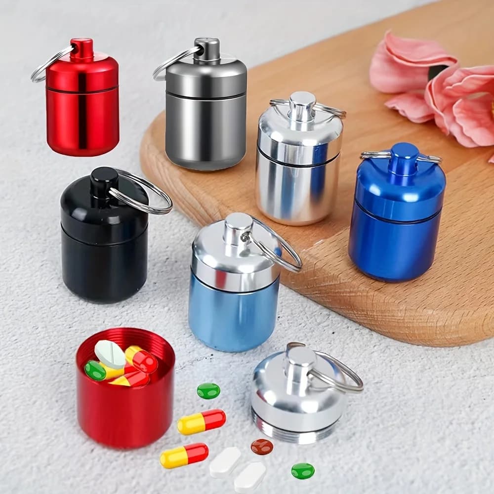 Mini portable waterproof aluminum wallet, container, organizer, tablets, bottles, medicines, vitamins, pills, fish oils