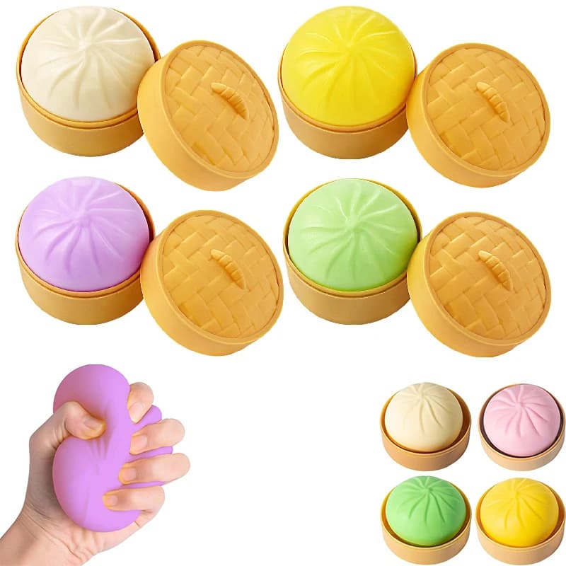 Giocattoli Antistress Colorati a Forma di Panini al Vapore e Ravioli, Simulazione di Cibo, Giocattoli Morbidi da Spremere