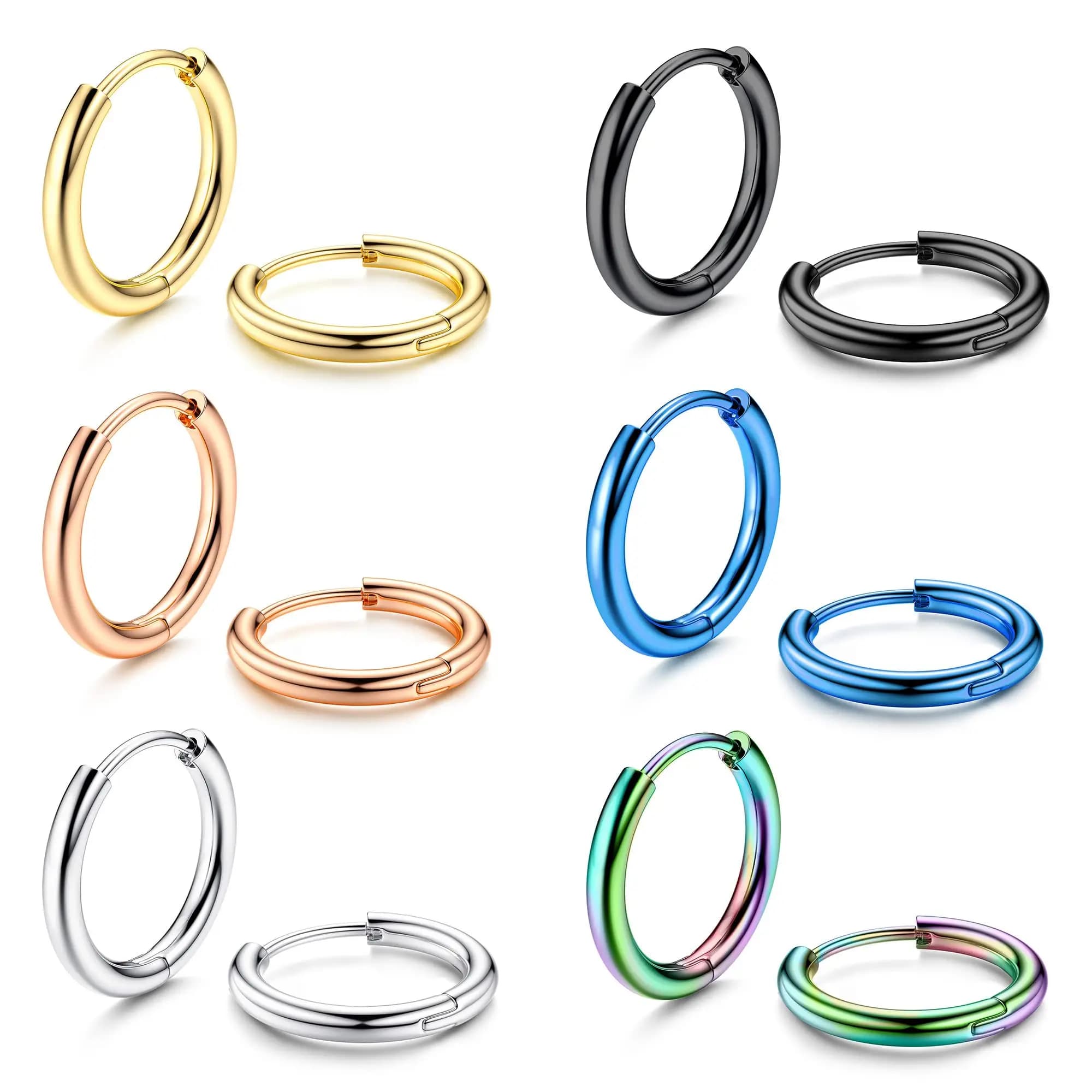 1-6 paia 6mm-22mm 18G 316L acciaio chirurgico piccola cartilagine Helix lobi Sleeper Huggie orecchini a cerchio Set per uomo donna
