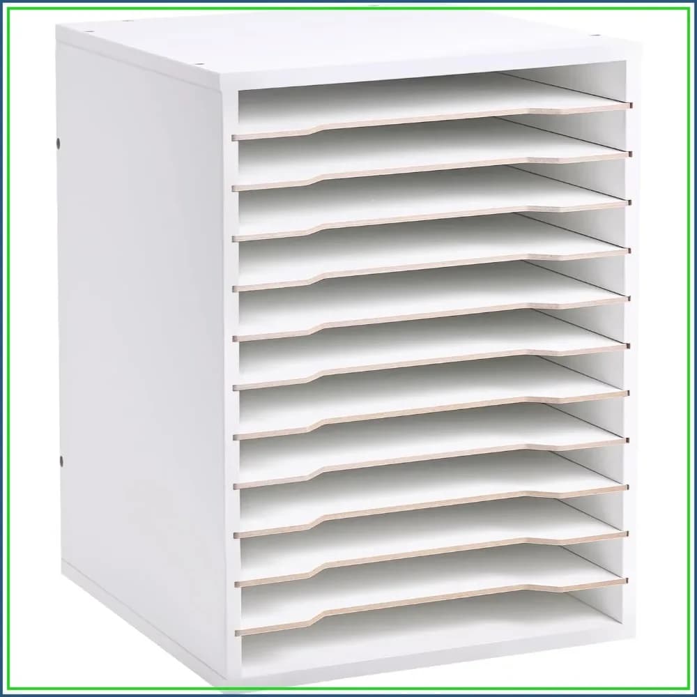 Adjustable 12-Slot Paper Organizer for 8.5x11 Sheets, Sturdy Wooden Shelf for Office Desk, Scrapbooking & Craft Storage