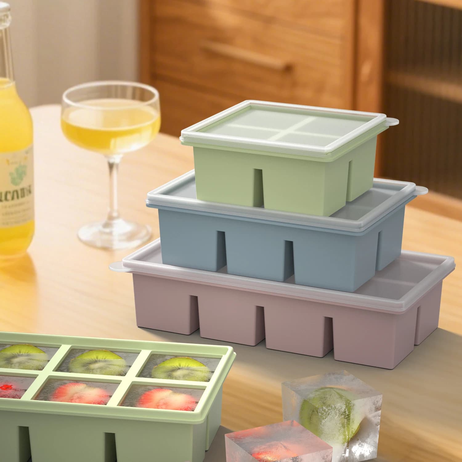 Silicone Compartmental Ice Cube Mold Easy to Remove Bar Whiskey Ice Cubes for Cocktails Juices Kitchen Ice-making Tool Dessert