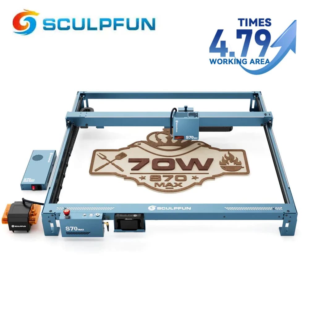 SCULPFUN S70 Max 70W Laser Engraver Cutting Machine 50L Air Assist Kit 830*800mm Engraving Area One-Click Auto-Focus For Glass