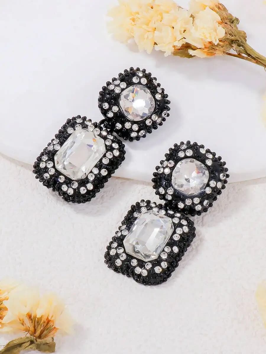 1 Pair Vintage Geometric Crystal Dangle Earrings Elegant Party Fashion Accessory For Women