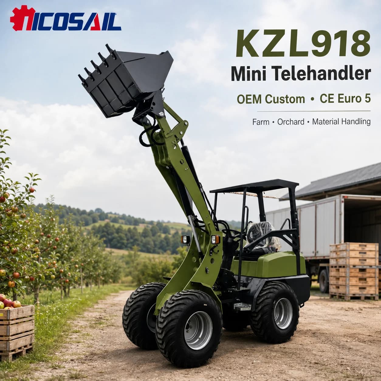 OEM Custom KZL918 Mini Telehandler Telescopic Boom Loader CE Euro 5 for Farm, Orchard and Material Handling