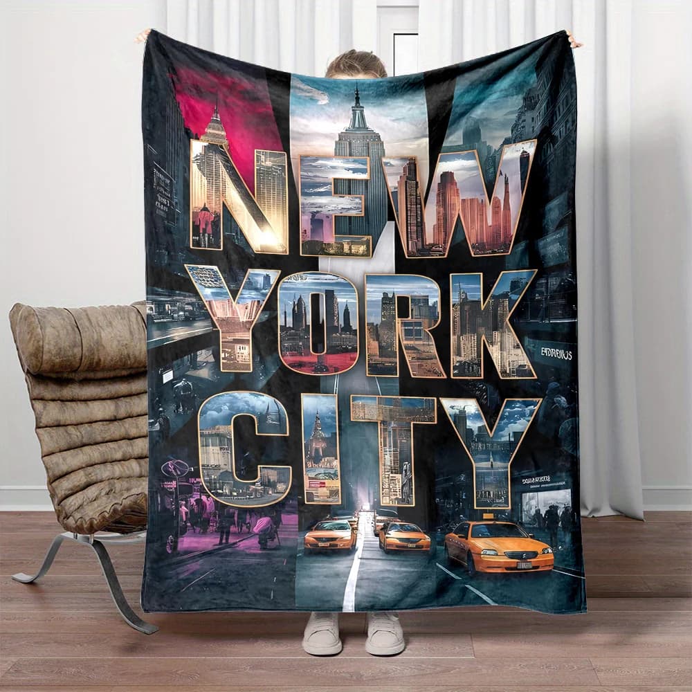 Coperta in flanella con paesaggio urbano di New York - Versatile reversibile per letto, divano, viaggio - Lavabile in lavatrice, dimensioni multiple