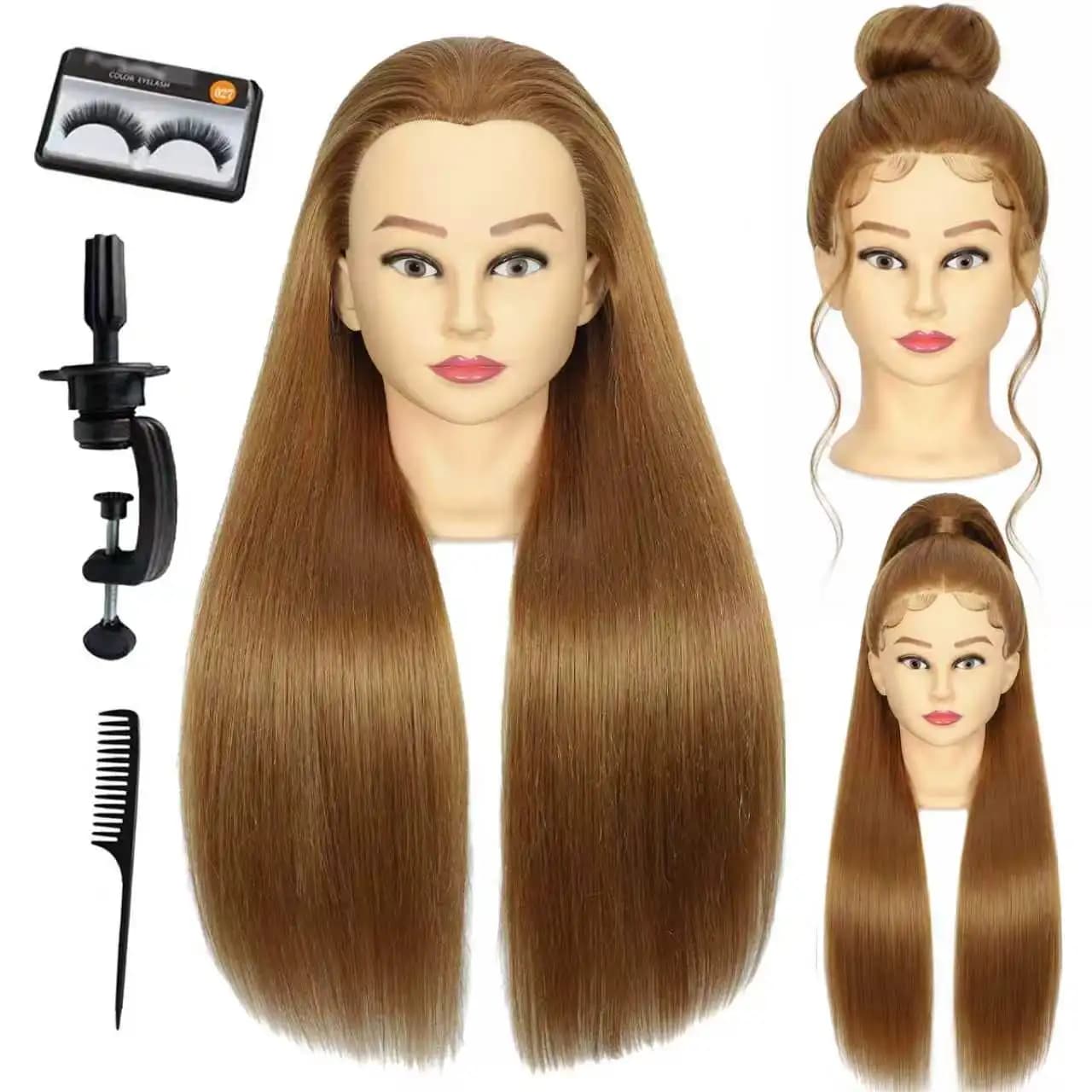 28" Mannequin Head 80% Human Hair Styling Practice with Clamp & Tools， Supports Cutting, Braiding, Curling, Straightening & Heat Styling. Ideal for Hairdressing Students & Beginners.