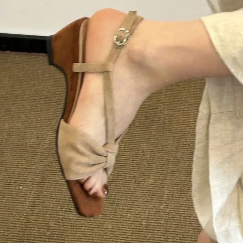 Sexy Roman Style Thick Heel Sandals Women's Summer Outdoor Wear Crossbody Strap Leather Interior Natural Rubber Sole Shoes