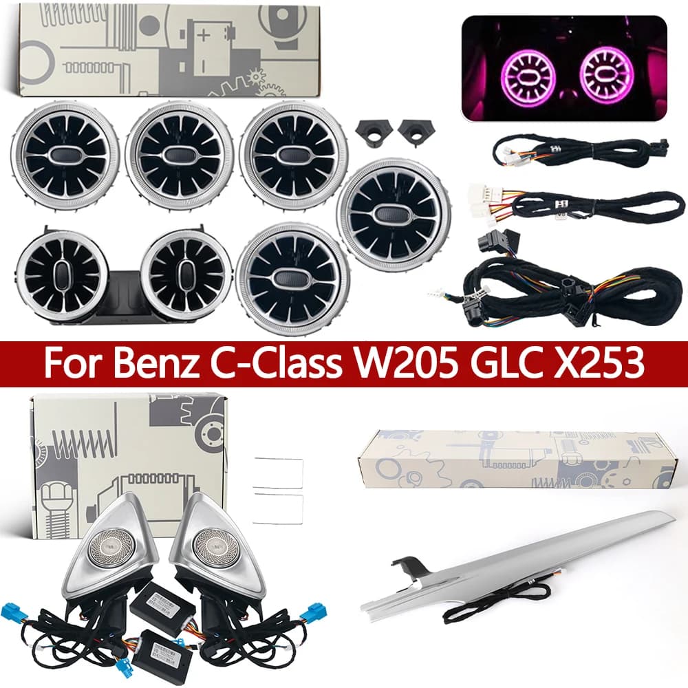 For Mercedes Benz Environmental lights W205 X253 GLC Air Vent turbine nozzle 4D Rotating Tweeter Speaker Copilot LED Strip