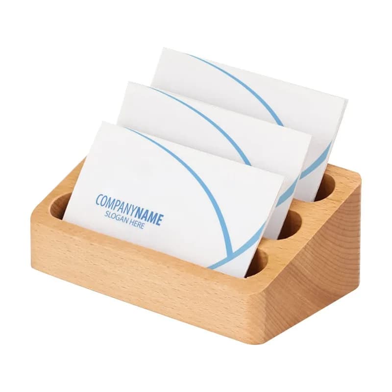 Organizzatore di carte da tavolo 1 pezzo Organizzatore da scrivania in legno massello Porta biglietti da visita in legno di faggio a 3 scomparti e espositore per biglietti da visita