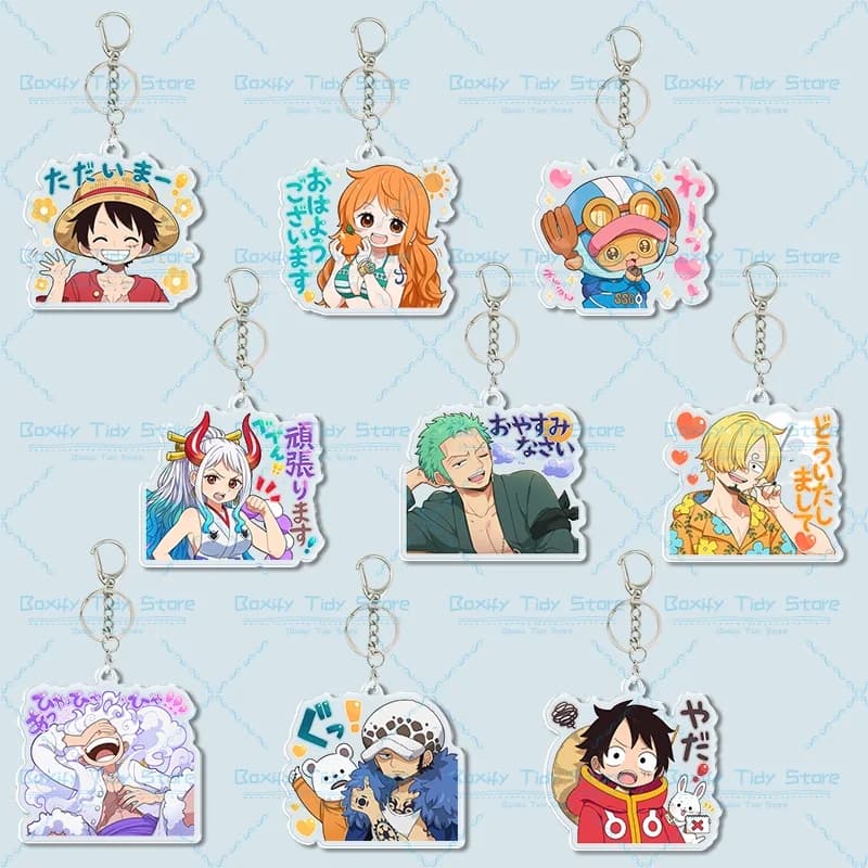 Portachiavi in Acrilico One Piece, Ornamento con Personaggi Cartoon, Ciondolo per Borsa, Accessori per Abbigliamento, Regali per Amici