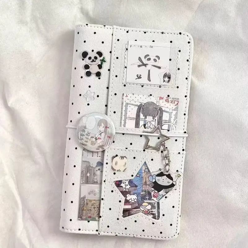 Korean Ins Style Polka Dot Denim A6 Loose-Leaf Journal, High Appearance Portable DIY Notebook, Budget Savings Cash Planner