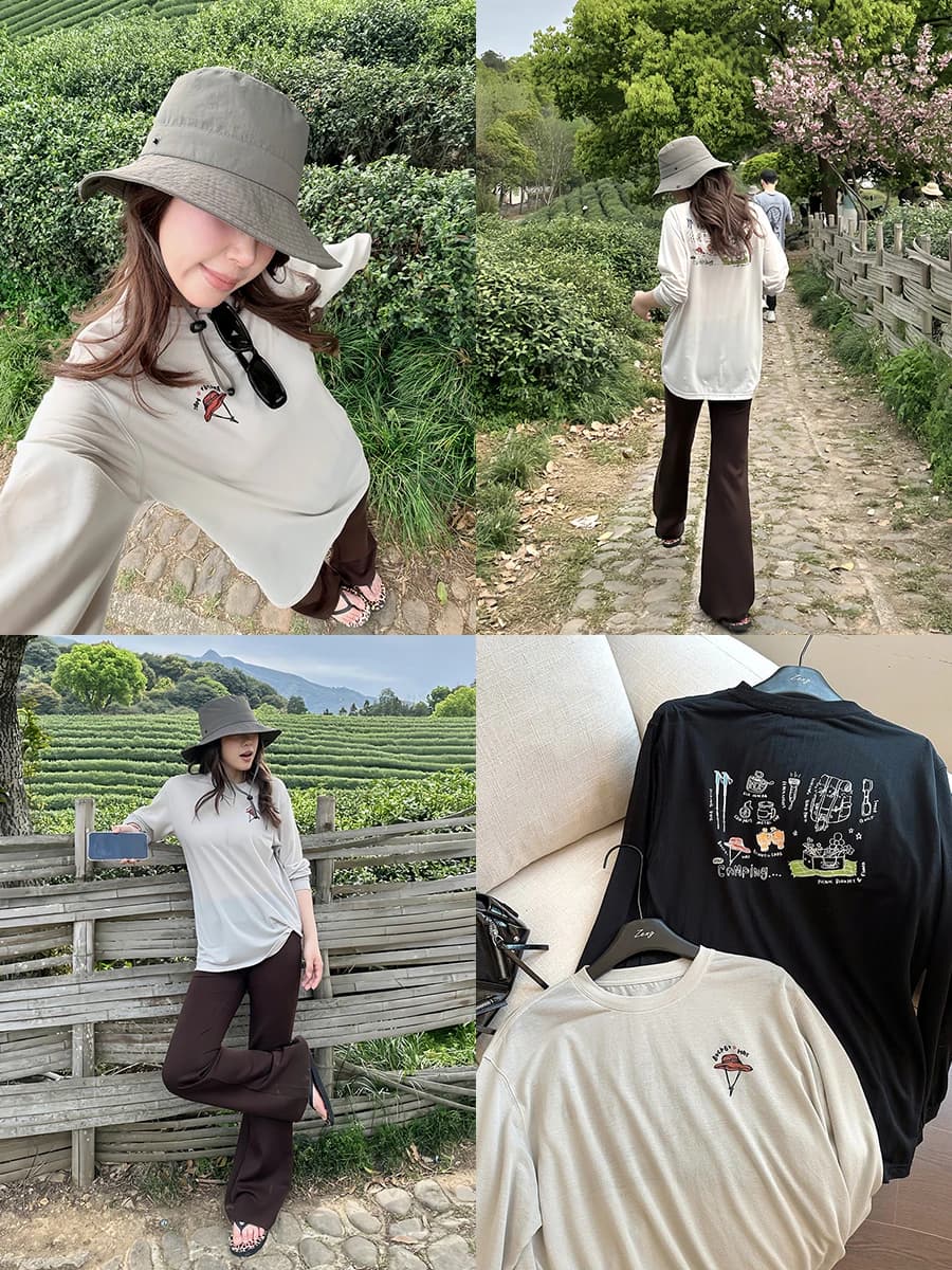 Zeng Yueban Quick Dry Long Sleeve T-Shirt Women's Summer Outdoor Print Cotton Knitted Casual Loose Fit round Neck Top