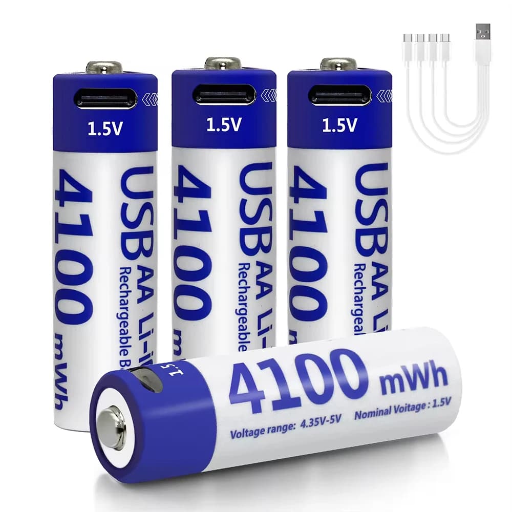 Kuugro 1.5V 4100mWh AA Rechargeable Battery USB Type-C Rechargeable AA Li-ion Battery for Remote Control Smart Door Lock Toys
