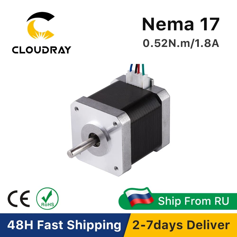 Cloudray 48mm Motore passo-passo Nema 17 52N.cm 1.8A 2 fasi con 4 conduttori per stampante 3D Fresatrice per incisione CNC