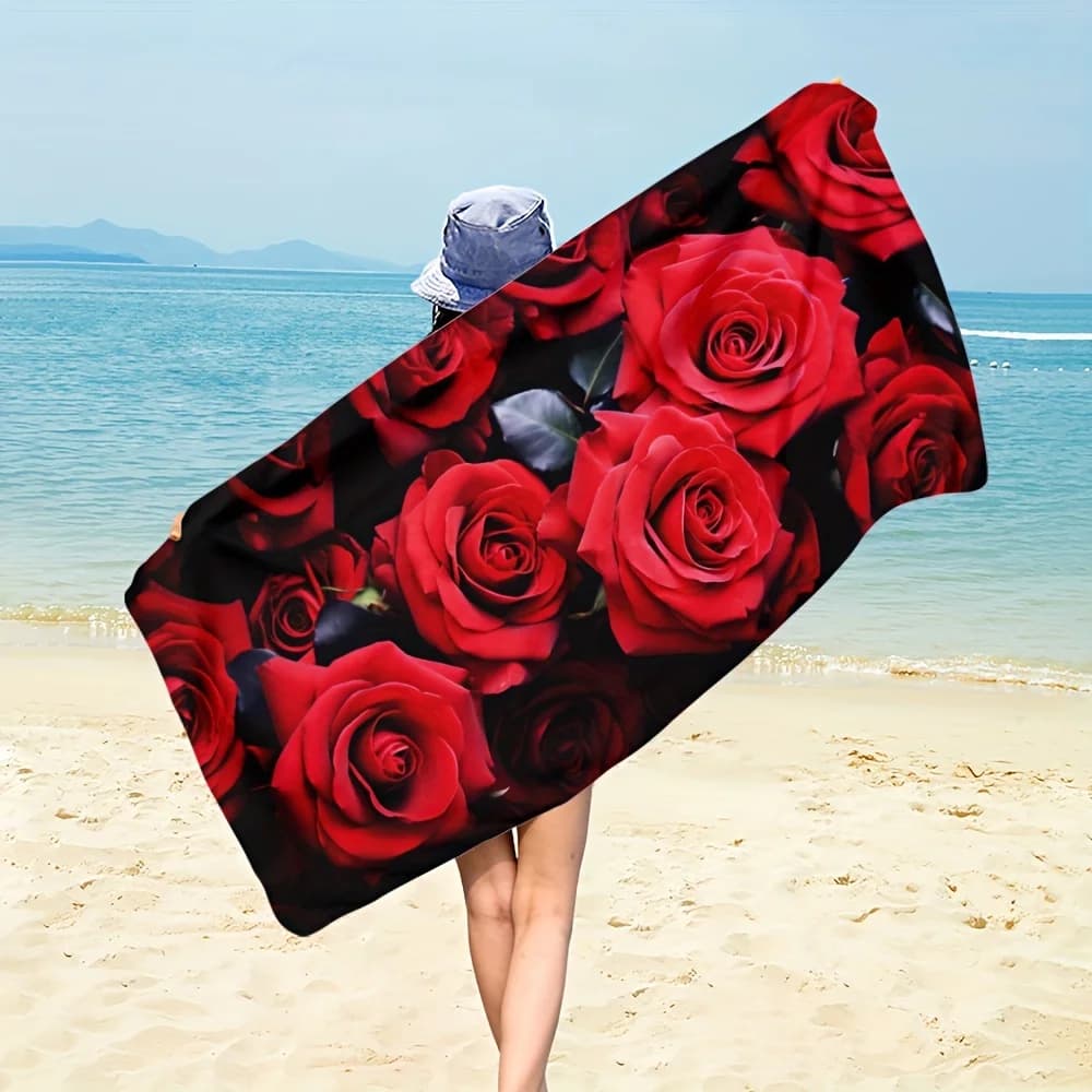 Telo Mare Singolo con Rosa Rossa, Asciugamano da Campeggio Romantico per Coppie, in Microfibra ad Asciugatura Rapida, Morbido e Assorbente, Regalo da Viaggio per la Fidanzata